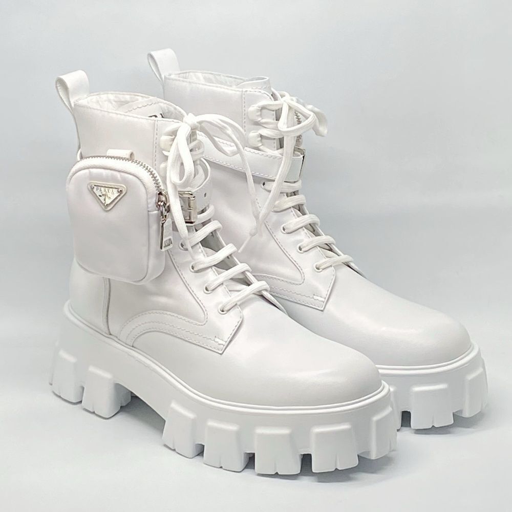 Prada Monolith Leather and Re-Nylon Boots with Pouch size 40